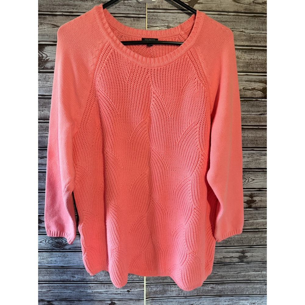 Talbots Women's Long-Sleeved Pullover Sweater Size 2X Pink Wavy Knit
